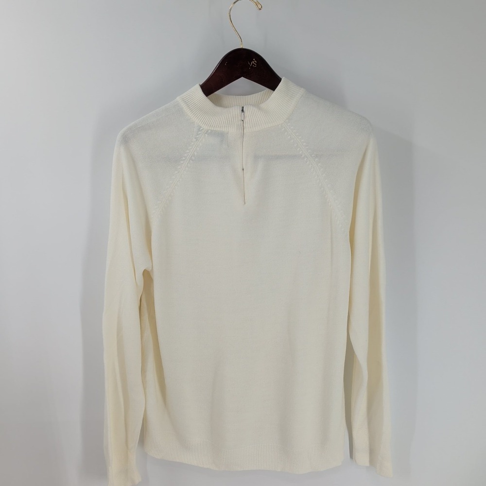 Sarah‎ Bentley Pure Acrylic Classic Knit 1/4-Zip Pullover Sweater Ivory Size XL